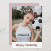 ピンクグリッターサッカー恋人ガールハッピーバースデー (正面/裏面)