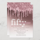 ピンクグリッターサプライズ50と素晴らしい誕生日 招待状 (正面/裏面)