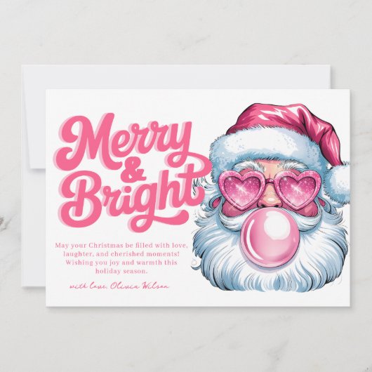 ピンクグリッターサンタモダンシックなクリスマスカード シーズンカード (正面)