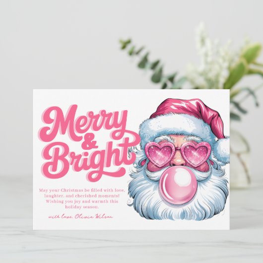 ピンクグリッターサンタモダンシックなクリスマスカード シーズンカード (スタンド正面)