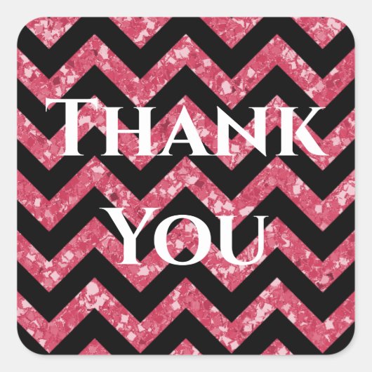 ピンクグリッターシェブロンありがとうステッカー スクエアシール (正面)