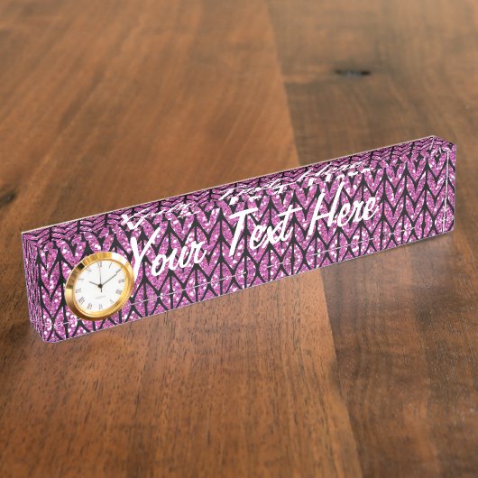 ピンクグリッターシボロンニットパターンプリント デスクネームプレート (側面)