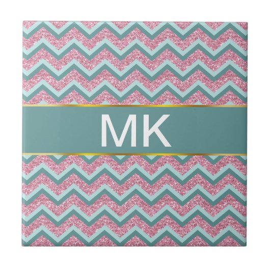 ピンクグリッタージグザグ模様 タイル (正面)