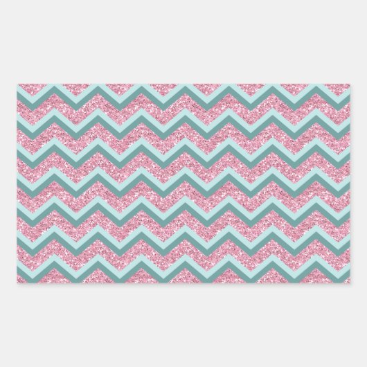 ピンクグリッタージグザグ模様 長方形シール (正面)