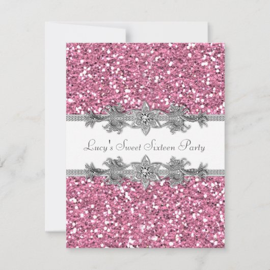 ピンクグリッタースイーツ16パーティー 招待状 (正面)