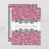 ピンクグリッタースイーツ16パーティー 招待状 (正面/裏面)