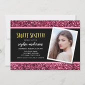 ピンクグリッタースイート16フォト誕生日招待状 招待状 (正面)
