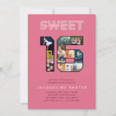 ピンクグリッタースイート16誕生日写真 招待状 (正面)