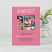 ピンクグリッタースイート16誕生日写真 招待状 (スタンド正面)