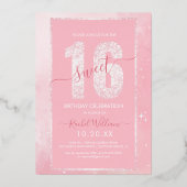 ピンクグリッタースイート16誕生日招待状for Girl 箔招待状 (正面)