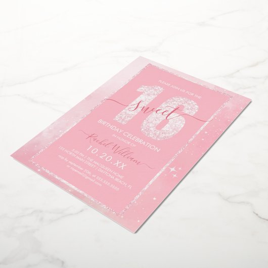 ピンクグリッタースイート16誕生日招待状for Girl 箔招待状 (回転した状態)