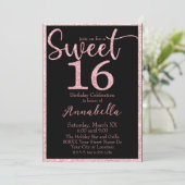 ピンクグリッタースウィート16オンブラック誕生日 招待状 (スタンド正面)