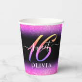 ピンクグリッタースウィート16紙カップ 紙コップ (裏面)