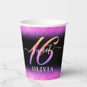 ピンクグリッタースウィート16紙カップ 紙コップ (正面)