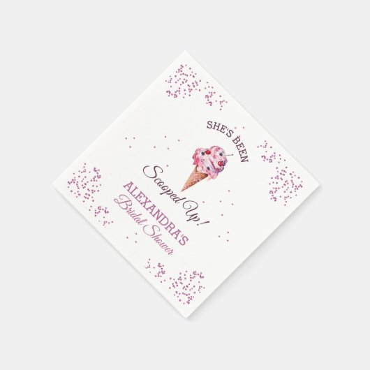 ピンクグリッタースコップアップアイスクリームブライダルシャワー スタンダードカクテルナプキン (角)