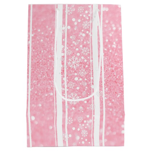 ピンクグリッタースノーフレークホリデーミディアム抱き枕 ミディアムペーパーバッグ (裏面)