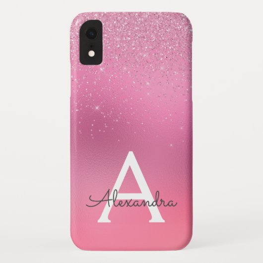 ピンクグリッタースパーガーリークルグリッターモノグラム Case-Mate iPhoneケース (裏面)