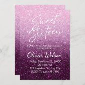 ピンクグリッタースパークグラデーションルズスウィート16 招待状 (正面/裏面)