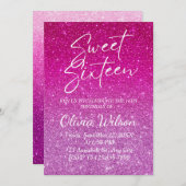 ピンクグリッタースパークグラデーションルズスウィート16 招待状 (正面/裏面)