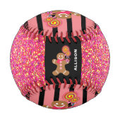 ピンクグリッタースパークルジンジャーブレッドガールパーソナライズされた 野球ボール (正面)