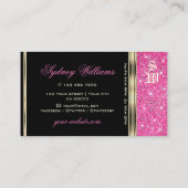 ピンクグリッタースパークルスターズモノグラム金ゴールドとブラック 名刺 (裏面)