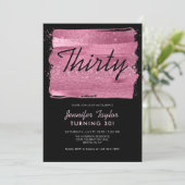 ピンクグリッタースパークルーブラシ黒30歳の誕生日 招待状 (スタンド正面)