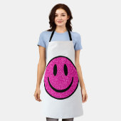 ピンクグリッタースマイル顔 エプロン (着用した状態)