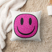 ピンクグリッタースマイル顔 クッション (ブランケット)