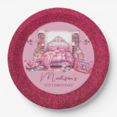 ピンクグリッタースリーポバーガール誕生日 ペーパープレート (正面)