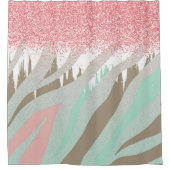 ピンクグリッターゼブラストライプ抽象芸術パターン シャワーカーテン (正面)