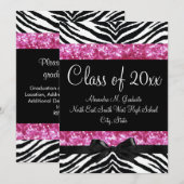 ピンクグリッターゼブラボー卒業招待 招待状 (正面/裏面)