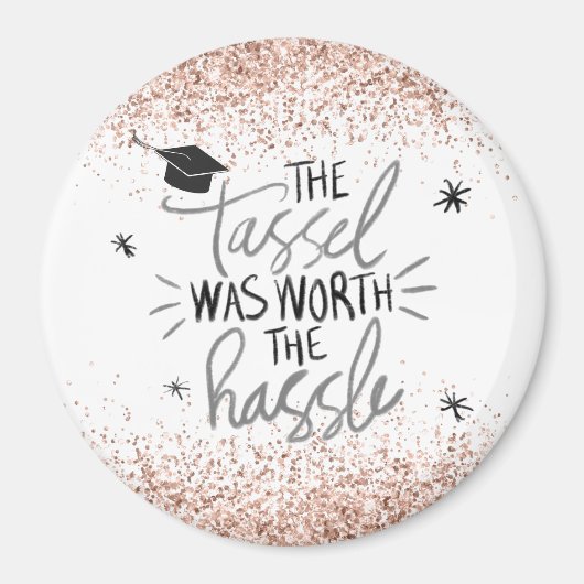 ピンクグリッタータッセルワースザハッスル卒業 マグネット (正面)