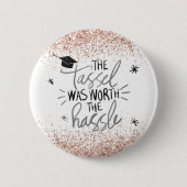 ピンクグリッタータッセルワースザハッスル卒業 缶バッジ (正面)