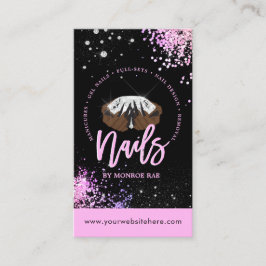 ピンクグリッターダイヤモンドラグジュアリー爪、 ネイルテックサロン 名刺