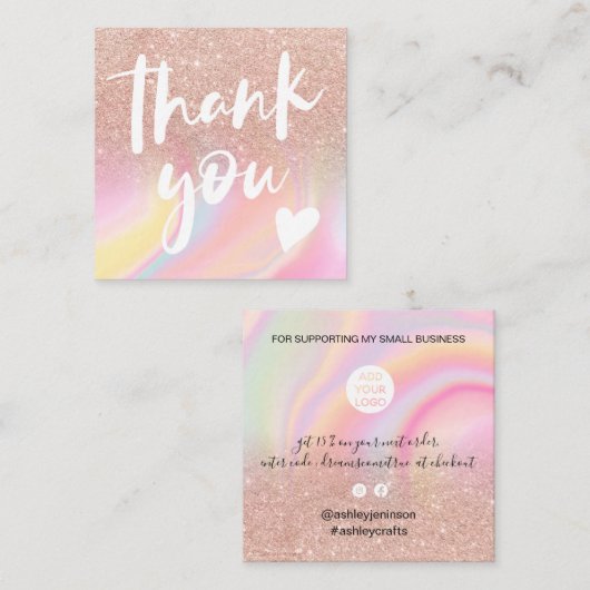 ピンクグリッターチック·レインボー·マーブル·パ感謝していステル君 スクエア名刺 (正面/裏面)