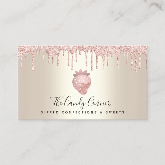 ピンクグリッターチョコレートストロベリーコンフェクション金ゴールド 名刺 (正面)