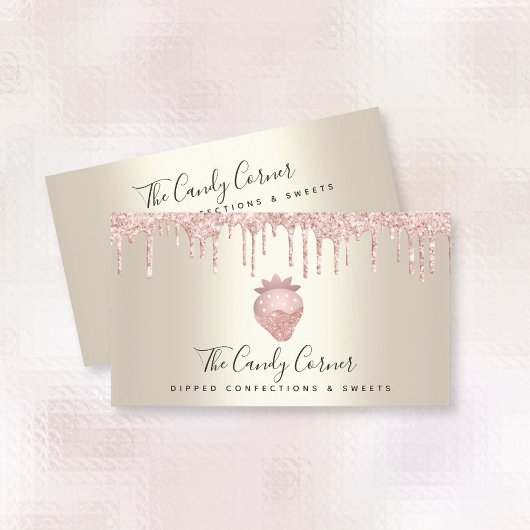 ピンクグリッターチョコレートストロベリーコンフェクション金ゴールド 名刺
