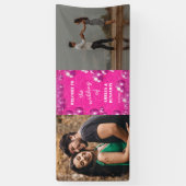 ピンクグリッターディスコボール2写真結婚の歓迎 横断幕 (縦)