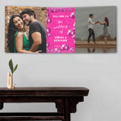 ピンクグリッターディスコボール2写真結婚の歓迎 横断幕