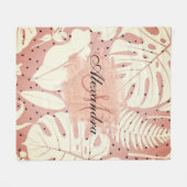 ピンクグリッタートロピカル葉 フリースブランケット (正面(横))