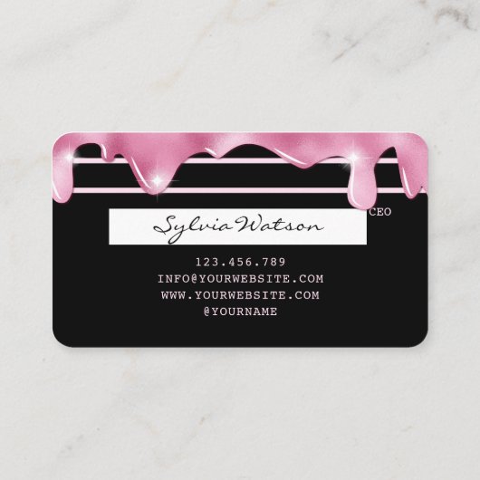 ピンクグリッタードリップクレジットカードのホログラムダイヤモンド 名刺 (裏面)