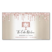 ピンクグリッタードリップケーキベーカリーパティシシェフ金ゴールド マグネット名刺 (正面)