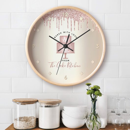 ピンクグリッタードリップケーキベーカリーパティシシェフ金ゴールド 壁時計