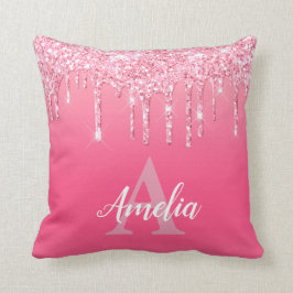 ピンクグリッタードリップスアッドユアウズ・モノグラム・ガールズ クッション
