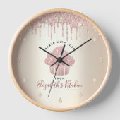 ピンクグリッタードリップスカッケベーカリーパティシシェフ金ゴールド 壁時計 (正面)