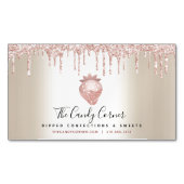 ピンクグリッタードリップストロベリーコンフェクションスイーツ金ゴールド マグネット名刺 (正面)