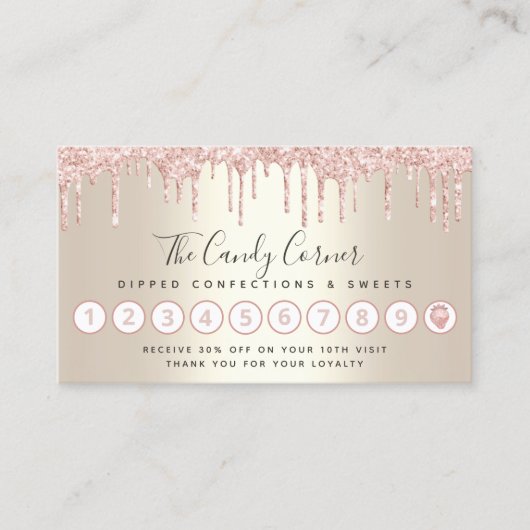 ピンクグリッタードリップストロベリーコンフェクションスイーツ金ゴールド ロイヤリティカード (正面)