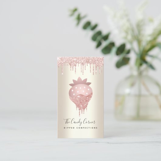 ピンクグリッタードリップストロベリーコンフェクションスイーツ金ゴールド 名刺 (スタンド正面)