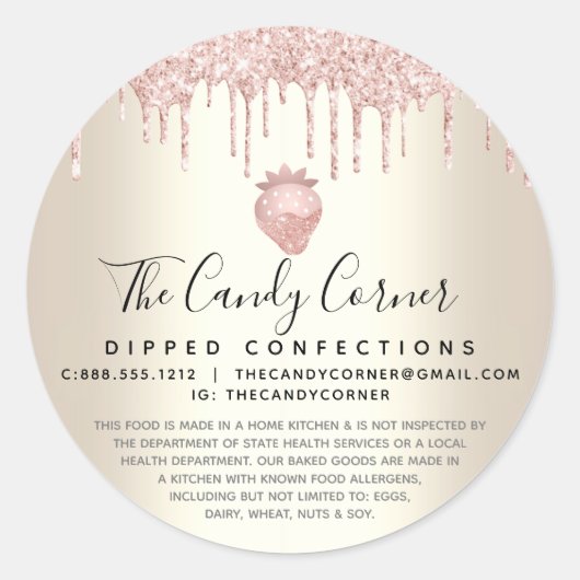 ピンクグリッタードリップストロベリーコンフェクション金ゴールド合法 ラウンドシール (正面)