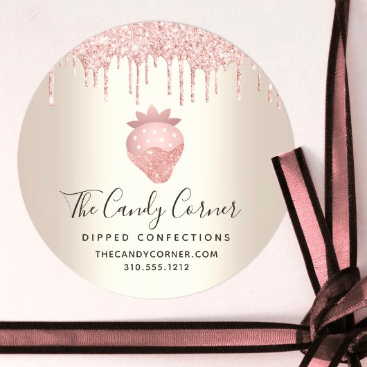 ピンクグリッタードリップストロベリーコンフェクション金ゴールド ラウンドシール
